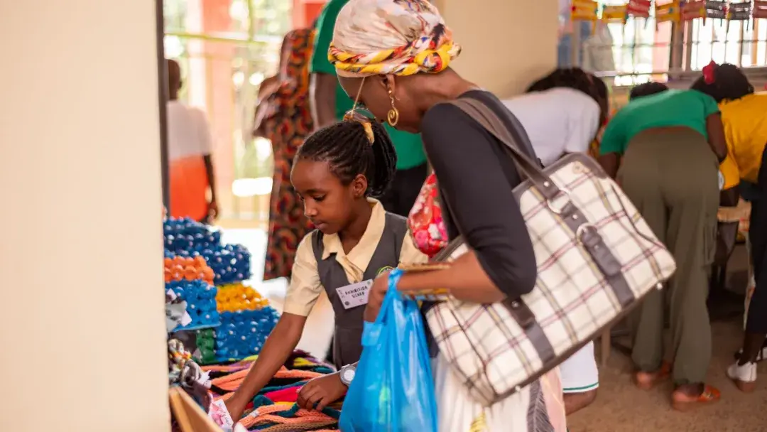 Yvette explaining to a parent