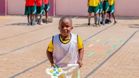 Sack race and button fixing